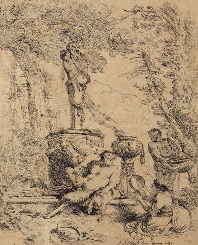 Pastoral Scene, Faun and the Shepherdess or Feast before the Altar of the God Terminus by Giovanni Benedetto Castiglione